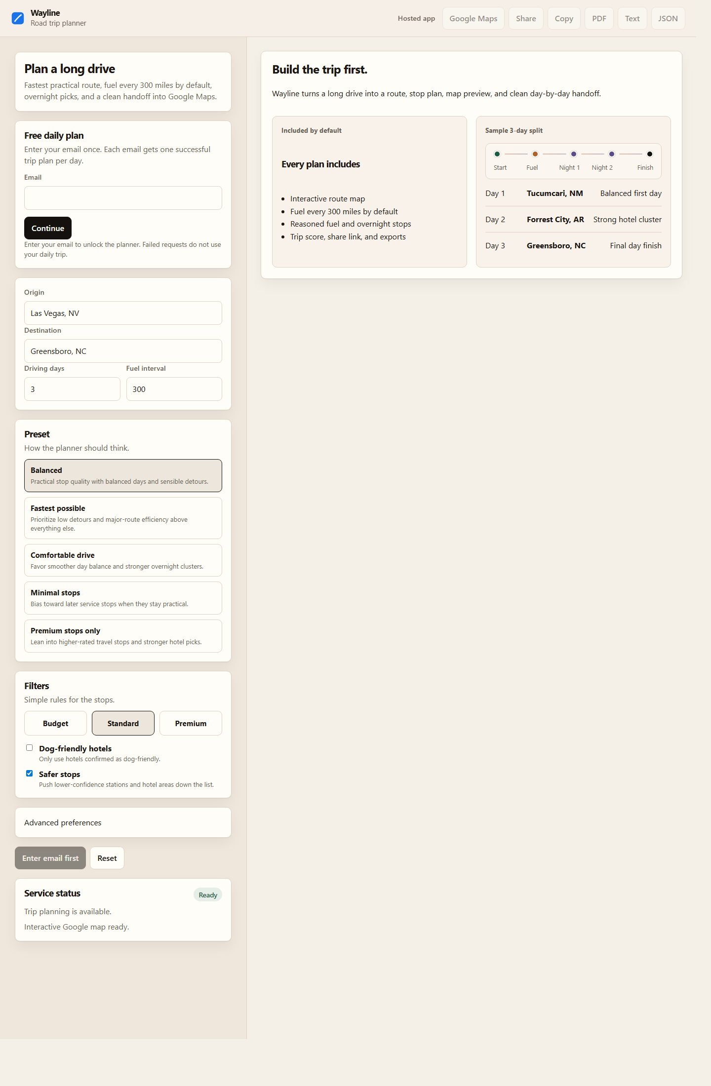 Route planning workspace